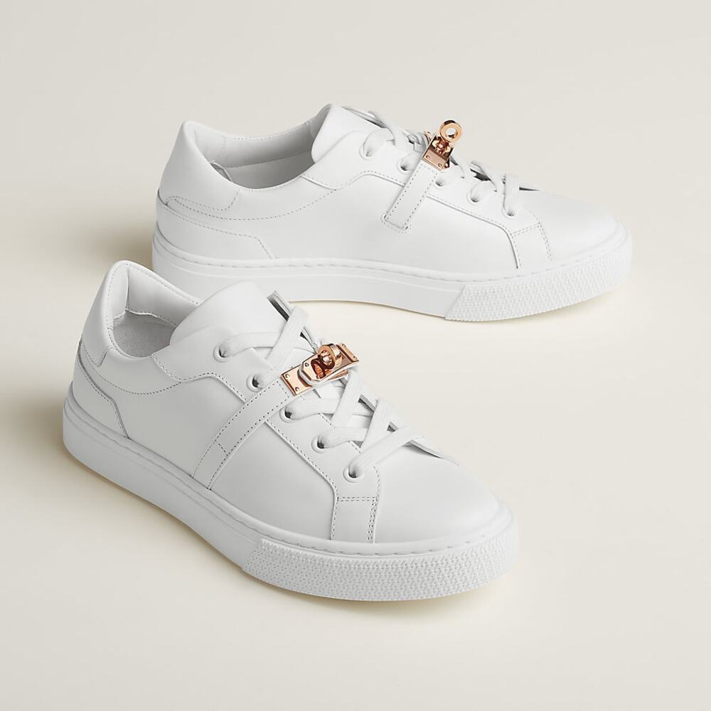 Hermes Day Sneakers White Leather Gold Hardware 39